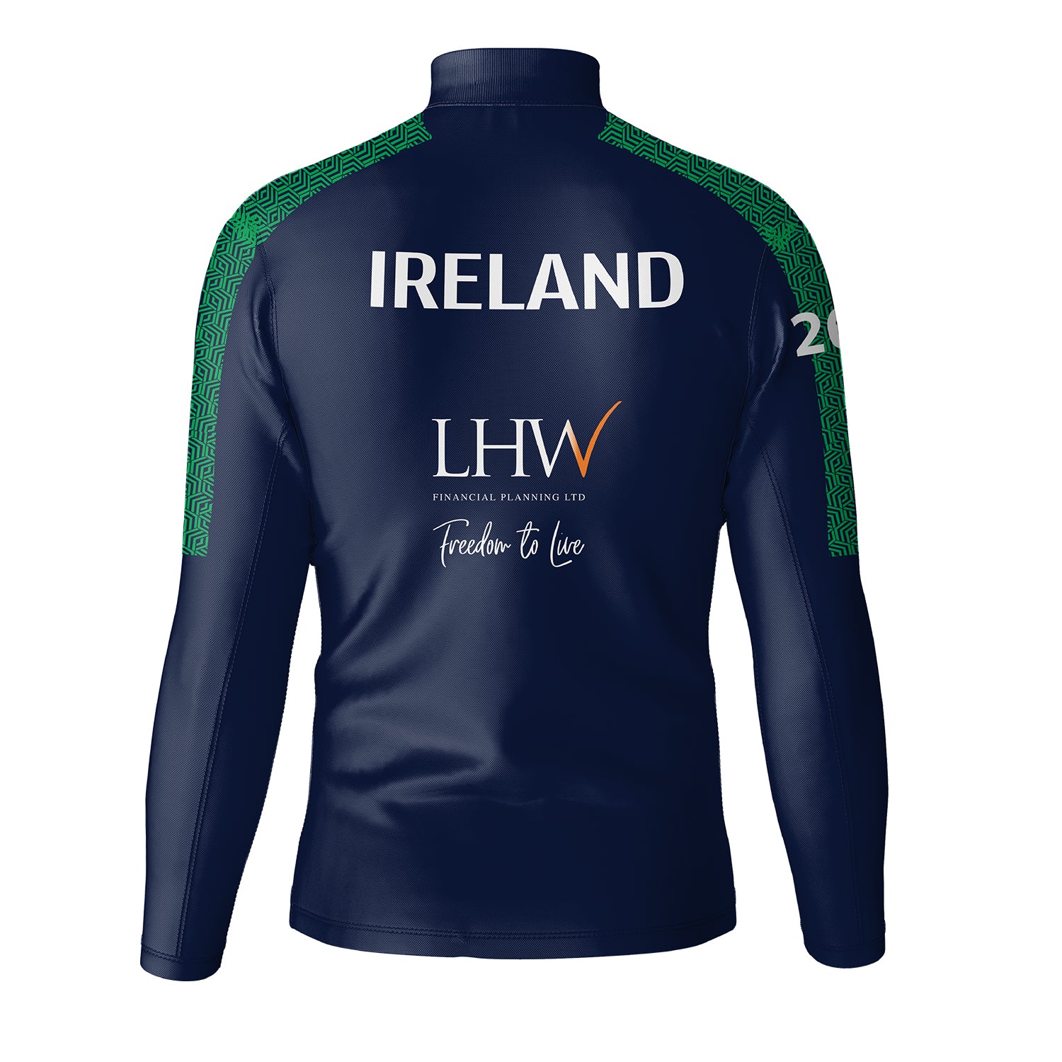VCAI Over 40’s navy mid layer with Ireland and sponsor branding – back