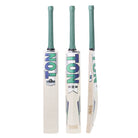 SS TON Power Plus English willow cricket bat with green grip front and side view