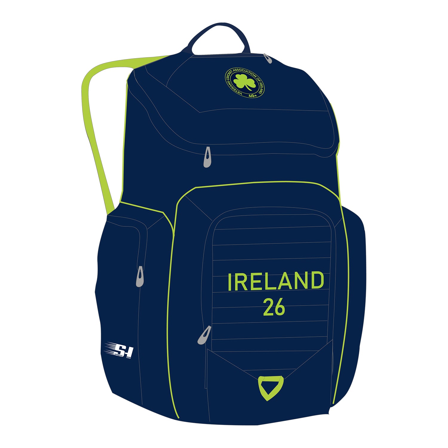 VCAI Over 40’s navy and lime green backpack with front crest