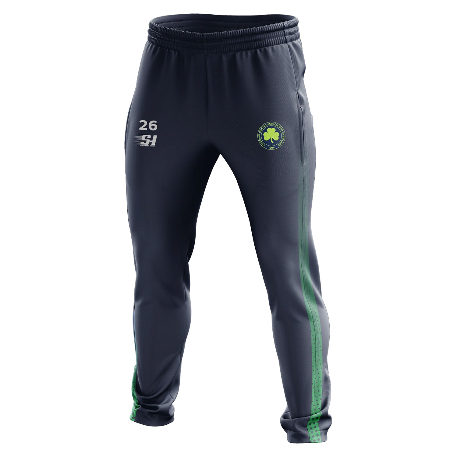 VCAI Over 40’s navy playing trousers with green side detailing